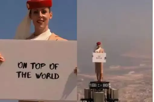case study - Emirate cabin craw standing on top of burj khalifa