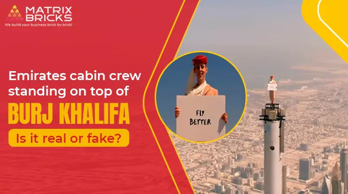 case study - Emirate cabin craw standing on top of Burj Khalifa